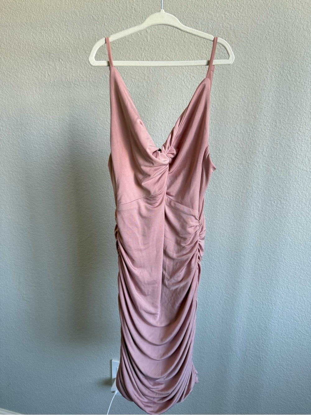 Tiger Mist Dusty Rose Ruched Midi Dress